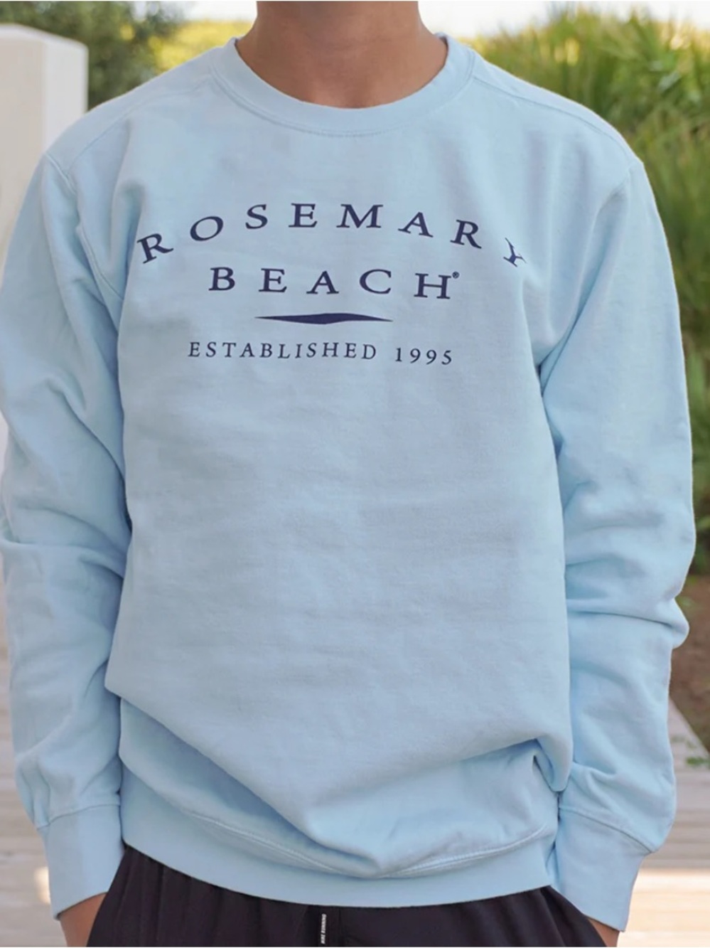 Comfort Colors Light Blue Rosemary Beach Crewneck (unisex), Size Large